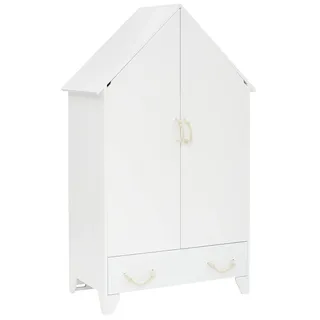 PuckDaddy Carlotta | Kleiderschrank 110x55x187cm | Kinderkleiderschrank weiß lackiert | Babyzimmer und Kinderzimmer | Babyschrank Haus | Stauraum für Kleidung und Spielzeug | inkl. Jutephasergriffe