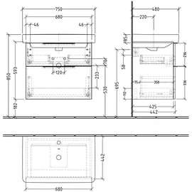Sanipa Waschtischunterschrank 2 Auszüge 68 x 59,3 x 44,2 cm Schwarz Matt