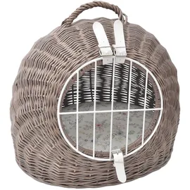 Aumüller Katzenhöhle/Transportkorb aus Vollweide, Vintage Grau/Braun inkl. Liegekissen - 50 cm