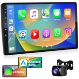 Podofo Autoradio Doppel Din mit Wireless Apple Carplay Android Auto, 2+64G 9 Zoll Android Bluetooth Auto Stereo Radio 2 Din mit Bildschirm mit 28 UI, GPS, WLAN, SWC, RDS/UKW-Radio + Rückfahrkamera