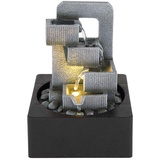 LED Tischbrunnen grau Wohnzimmer Dekoration Kaskade Wasserspiel mit Pumpe Zimmerbrunnen Wasserspiel, Kunststoff anthrazit, 1,5m Kabel Pumpe, 1x LED 3000K, LxBxH 18x18x24 cm