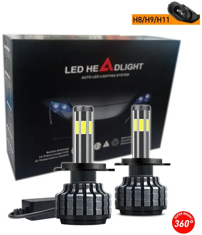 Set 360° COB-LED-Lampen H11/H8/H9 12 V 80 W 16000 lm für Scheinwerfer, CAN-Bus-kompatibel (keine Fehlermeldungen)