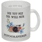 speecheese Tasse Fotografieren Glas Tasse mit Spruch Die tut nix will nur