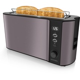 Arendo - Toaster Langschlitz 2 Scheiben - Defrost Funktion - 1000W - Doppelwandgehäuse - Integrierter Brötchenaufsatz - Bräunungsgrade 1-6 - Display mit Restzeitanzeige