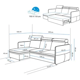 idohome Ecksofa mit Schlaffunktion und Bettkasten Hellgrau