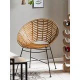 SIT Rattanstuhl Rundsitz Rattan Metall Schwarz Natur Lounge Design (1 St), Rattanstuhl mit Rundsitz aus Rattan & Metall im Lounge Design beige