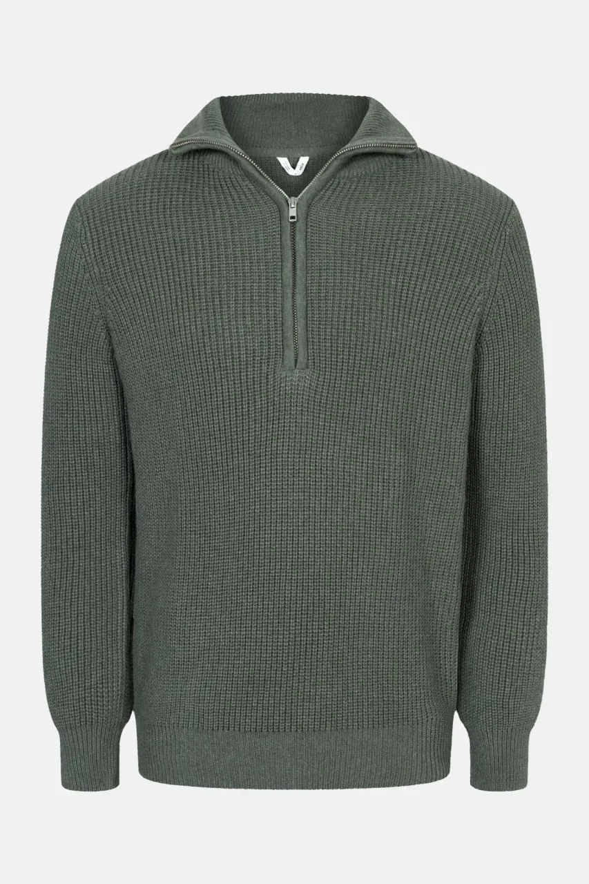 MELA Rippstrick Troyer UDAI Pullover Grün Melange Oliv Meliert Baumwolle Nachhaltig