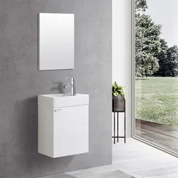 Aloni Weiß Waschplatz Waschbecken Schrank + Spiegel WC Gäste Toilette Badmöbel klein