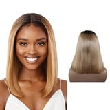 JcziJcx Echthaar Perücke Blond Ombre Bob Wig Lace Front Wig 4x4 HD Lace Closure Wig 1B/27 Bone Straight Human Hair Wig Brazilian Virgin Hair Wig 150% Density 10 Zoll