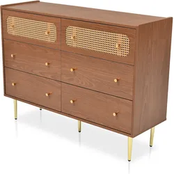 Merax Kommode, Holz Sidebaord mit 6 Schubladen, Rattan geflecht, Highboard, Metallbeine, B:120cm