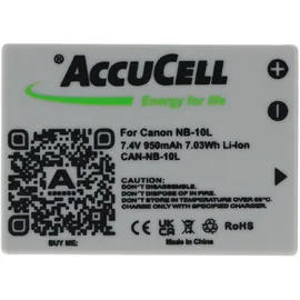 AccuCell Akku passend für Canon NB-10L, PowerShot SX40 HS, Li-Ion 7,4 Volt, 750-950mAh Abmessungen 45,5x32,4x15,2mm
