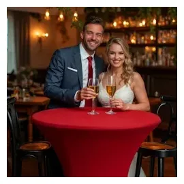 DEUBA Detex® Stehtischhusse Rot 70-75cm Verstärkter Fußbereich 30°C Waschbar Stehtisch Hussen Stretch Überzug Bezug Ø70 cm / bordeaux