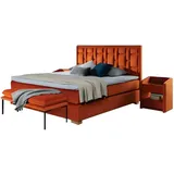 Xlmoebel Schlafzimmer-Set Chesterfield Doppelbett aus Samt in elegantem Design, (Bett, Nachttisch), Hergestellt in Europa orange