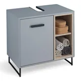 Stella Trading home24 Waschbeckenunterschrank Grau, Sonoma Eiche Kunststoff, 1 Fächer, 65x60.5x38 cm Made in EU, stehend, Badezimmer, Badezimmerschränke, Waschbeckenunterschränke