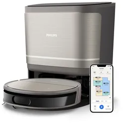 PHILIPS Nass-Trocken-Saugroboter "XU9100/10, 280 Min. Akkulaufzeit, mit PowerCyclone Aqua Technologie", schwarz (metallic, schwarz), B:47,1cm H:49,4cm T:47,6cm, Saugroboter, D-ToF-Sensoren, Wischtuch-Hebesystem, inkl. Entleerungsstation