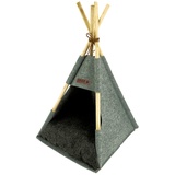 Spetebo Haustier Zelt aus Holz und Filz in grau mit Kissen - ca. 80x44x42 cm - Stabiles Katzen Tipi Hunde Zelt Haus Bett waschbar Schlafplatz