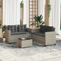 vidaXL Gartensofa in L-Form mit Tisch und Kissen Hellgrau Poly Rattan