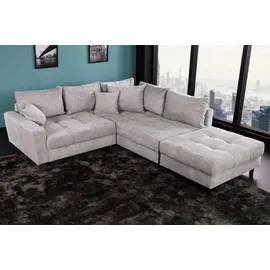 Riess-Ambiente Ecksofa KENT 220cm hellgrau Cord inklusive Hocker L-Form Wohnlandschaft