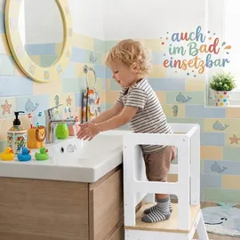BABY VIVO Lernturm aus Holz mit Tafel  weiß