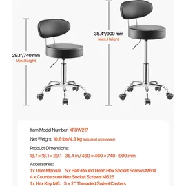Vevor Arbeitshocker Kunstleder 74-90 cm schwarz höhenverstellbar