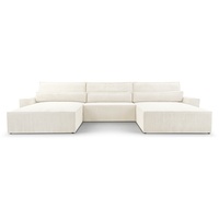 MOEBLO Wohnlandschaft DENVER U, Eckcouch aus Cordstoff Ecksofa U-Form Cord Sofa Couch Polsterecke U-Sofa - 410x85x200cm, mit Bettkasten und Schlaffunktion weiß