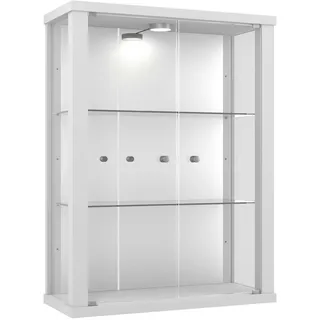 VR-Wohnideen K-Möbel Hängevitrine in Weiss (80x60x25 cm) mit 2 höhenverstellbaren Glasböden, Spiegel & LED - Modellauto Vitrine Weiß - Vitrinenschrank Weiss