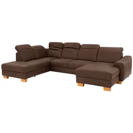 Home Affaire Wohnlandschaft HOME AFFAIRE "Dundee U-Form", braun (schokobraun), B:338cm H:86cm T:219cm, Luxus-Microfaser Lederoptik (100% Polyester), Sofas, Wohnlandschaft, wahlweise mit Kopfteilverstellung und zusätzlich mit Bettfunktion