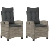 vidaXL Gartensessel mit Kissen 2 Stk. Verstellbar Grau Poly Rattan