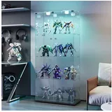 Simurq Glasvitrine Standvitrine mit LED und 2 Glastüren, Vitrinenschrank Glas (4 Ebenen(78,5x35x163 cm), 5 Ebenen(78,5x34,5x186,5 cm), Glasschrank mit 2 Türen,Schloss,Sammlervitrine) LED-Beleuchtung, abschließbare Türen, gehärtetes Glas schwarz
