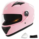 SMTSEC Retro Klapphelm für Damen und Herren - DOT/ECE-Zertifiziert, Anti-Fog Sonnenblende, Full Face Schutzhelm für Cruiser Chopper, Pink-54~62CM