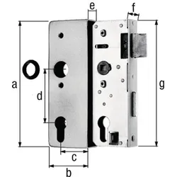 Gah Schlosskasten DIN L/R Maß A170xB60xC40mm Maß E 30mm Dornm.40mm