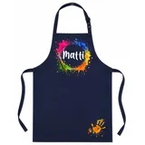Kinderschürze mit Name personalisiert Bastelschürze Farbkleckse (NAVY) - Einheitsgröße