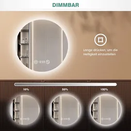 pesenxan Runder Spiegel mit Beleuchtung 60cm 3 Lichtfarben Silber
