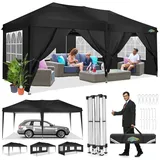 COBIZI Faltpavillon 3x6 Pavillon Wasserdicht Winterfest Pop Up Pavillon Klappbar 3x6 Zelt mit 6 Seitenwnden 3 Höhenverstellbar UV-Schutz Gardenpavillon Partyzelt für Markt, Freien Event (Schwarz)