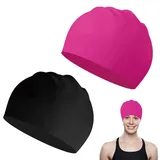 Damen und Herren Badekappe, 2 Stück Silikon Badekappe, Badekappen für Schwimmer Ohrenschutz, Ripstop-Beschichtung für Komfort und Rutschfestigkeit, für Langes und Kurzes Haar