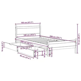 vidaXL Massivholzbett 100 x 200 cm Braun