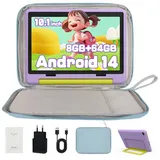 BUFO 10'' Android 14 Octa Core 64GB 1280x800 HD IPS WiFi 6 Lern Kinder Tablet (10", 64 GB, Android 14, 5G WiFi, Kids Bumper Blau, Elterliche Kontrolle, Anti-Blaulicht) blau|lila