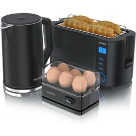 Arendo Frühstücks-Set Wasserkocher 1,5 l Schwarz