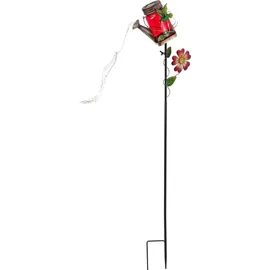 MARELIDA LED Solar Gießkanne Lichterkette Glas H: 80cm inkl. Kolibri rot