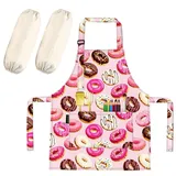 Backschürze Kinder, Kinderschürze Verstellbares Kinder Schürze, Wasserdichtes Kinderschürze Baumwolle Universal-Schürze mit Taschen für Kinder, Geeignet zum Kochen Backen Malen, mit 1 Paar Ärmeln - S