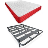 DUÉRMETE ONLINE Komplettes Bett mit wendbarer Lite-Matratze (Winter/Sommer) + verstärkter Lattenrost 40 x 30 mm mit 4 Metallbeinen, 90 x 190 cm