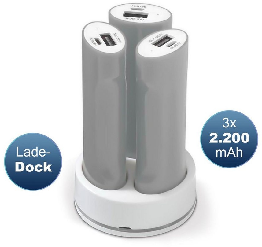 TOPPOINT 3er Set USB Power Bank mit Ladestation Powerbank 6600 mAh (5 V), insgesamt 6600mAh Kapazität, für Smartphone, Tablet & Co. silberfarben