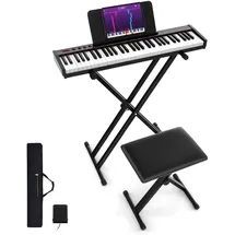 Costway Keyboard Piano 61 Tasten, tragbares elektronisches Musikinstrument, Bedienfeld, Leichtgewicht, Musikgeschenke für Kinder und Hocker, Bluetooth-MIDI, Klavier inkl. Tragetasche, schwarz