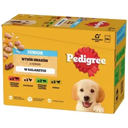 PEDIGREE Junior Mix Beutel mit Reis 12x100g: Nassfutter für Welpen mit einer Mischung aus Rindfleisch, Leber und Reis, mit Huhn und Reis, mit Lammfleisch, Leber und Reis, mit Geflügel und Reis, in Gelee