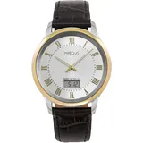 Elegante Bicolor Herren Funkuhr (Junghans-Uhrwerk) Braunes Lederarmband, Edelstahlgehäuse 964.4106