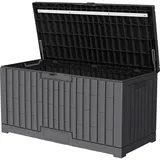 dobar® Gartentruhe aus Kunststoff 300 L - Witterungsbeständige Auflagenbox in Holzoptik - Abschließbare Gartenbox für Kissen, Polster und Zubehör - 117 x 45 x 56 cm - Anthrazit