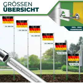 Kesser KESSER® Teleskop Fahnenmast Aluminium 6,30m Bodenhülse 60cm inkl Deutschlandfahne Höhenverstellbar Flaggenmast Mast Deutschland Flagge Alu