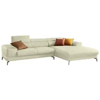 Ecksofa W.SCHILLIG "Piedroo, Designsofa mit tollem Sitzkomfort, elegant und bequem, L-Form", beige (sahara s37), B:303cm H:70cm T:193cm, Stoff S37 (100% Polyester): Luxus-Microfaser in Lederoptik, Sofas, Ecksofa, Kopfteilverstellung, wahlweise mit Sitztiefenverstellung, Breite 303cm