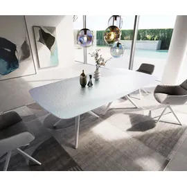 DeLife Esstisch Edge Boot 240x120 Reliefglas Perlmutt 3D-Design Estelar rund Metall Weiß Esstische