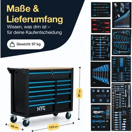 ntg nutzfahrzeug technik gmbh (32457 porta westfalica) Werkzeugwagen XXL inkl. 471 tlg. Werkzeug, 12 Schubladen mit Holzplatte – Schwarz/Blau